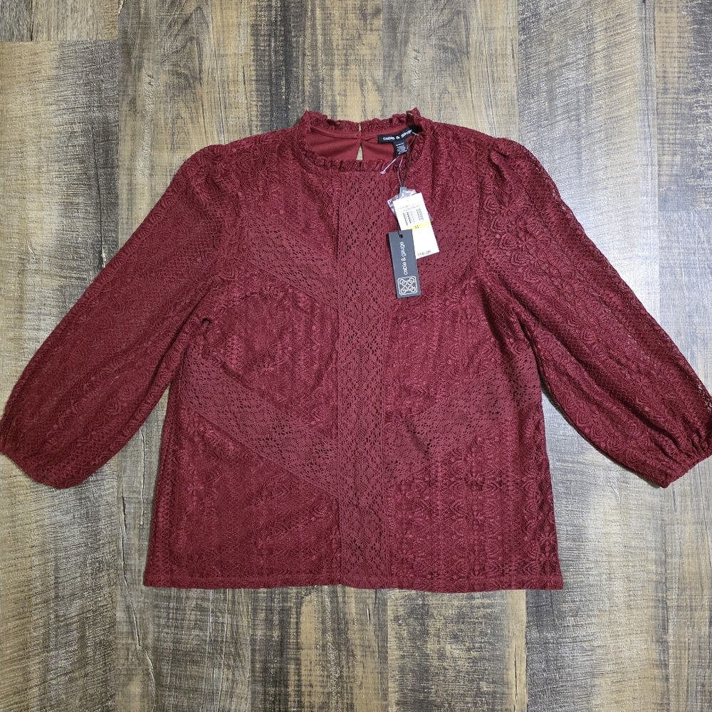Cable & Gauge Rich Red Lace Blouse